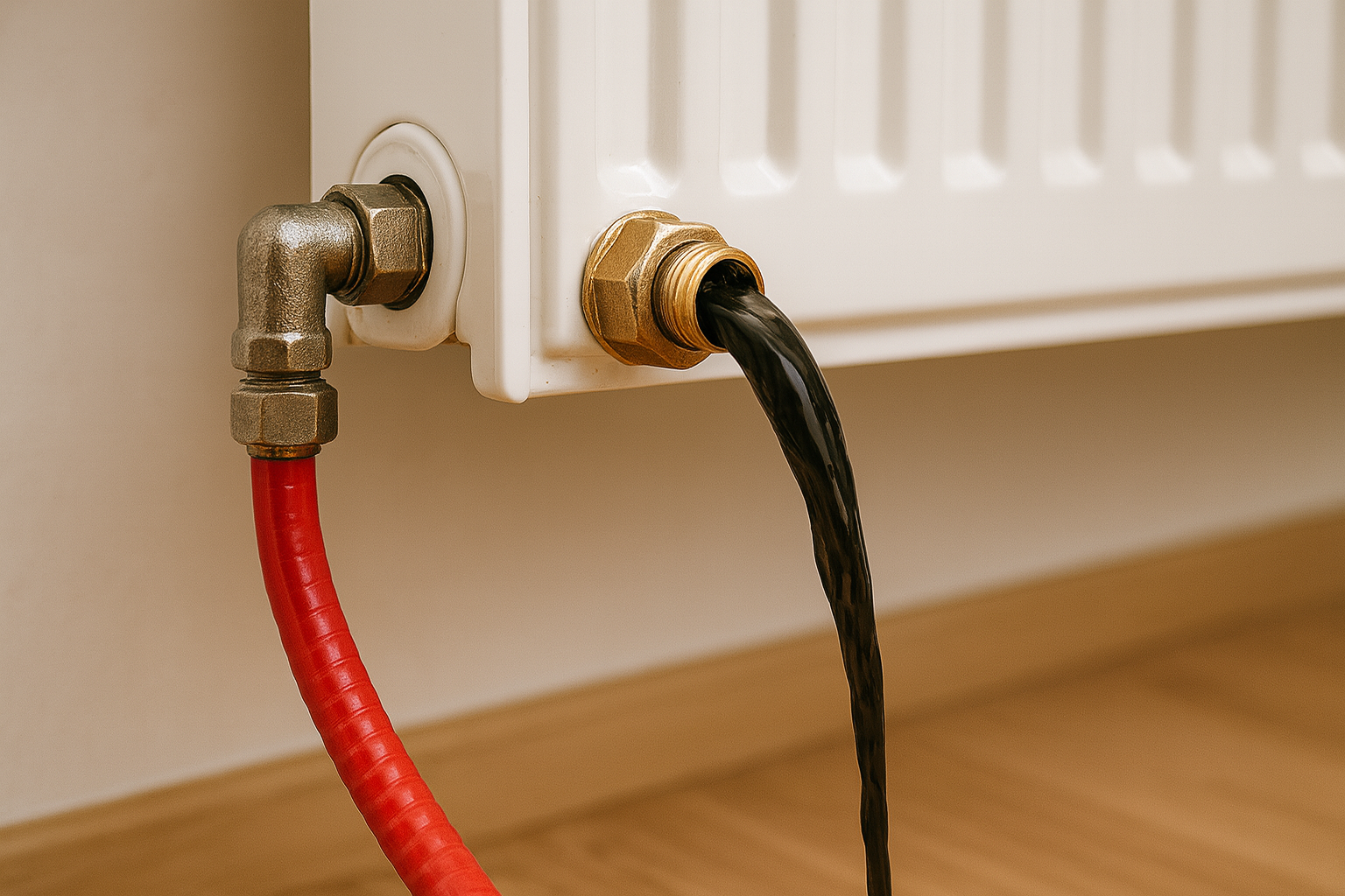 Technicien effectuant un désembouage de circuit de chauffage